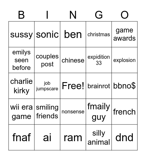sus Bingo Card