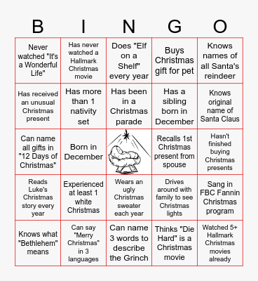 GIFT Christmas Bingo Card