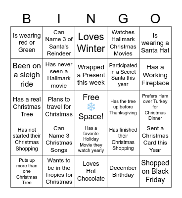 JINGLE & MINGLE Bingo Card