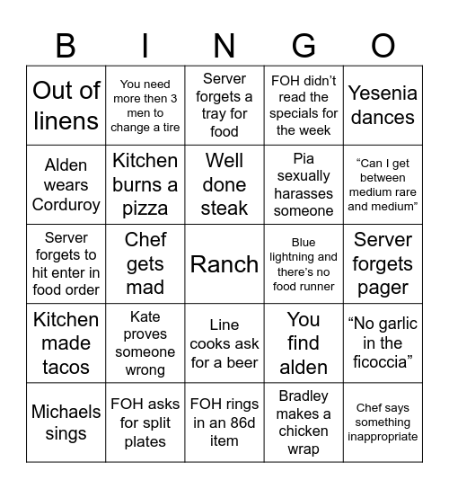 Belle Fiore Bingo Card