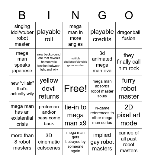 Mega Man 12 Bingo Card