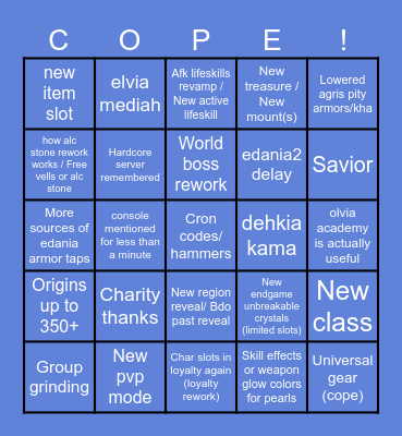 Calpheon ball bingo Card