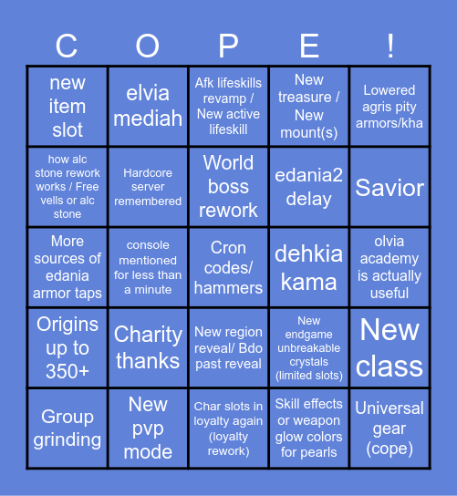 Calpheon ball bingo Card