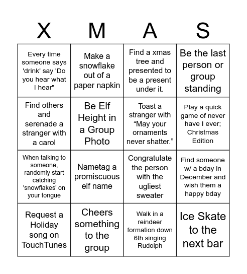 HOLIDAY BAR CRAWL BINGO Card
