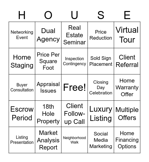 Rae Lynn Realty Bingo Card