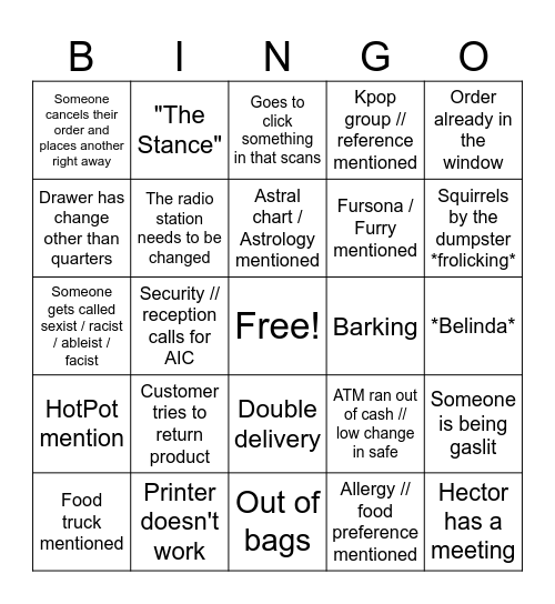 AIC Bingo Card