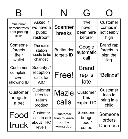 Reception Bingo Card