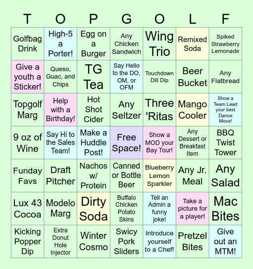 Topgolf Bayhost Bingo! Bingo Card