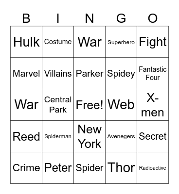 Spiderman - Spidey's New Costume Bingo Card