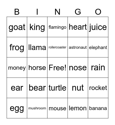 Letters A-T Bingo! Bingo Card