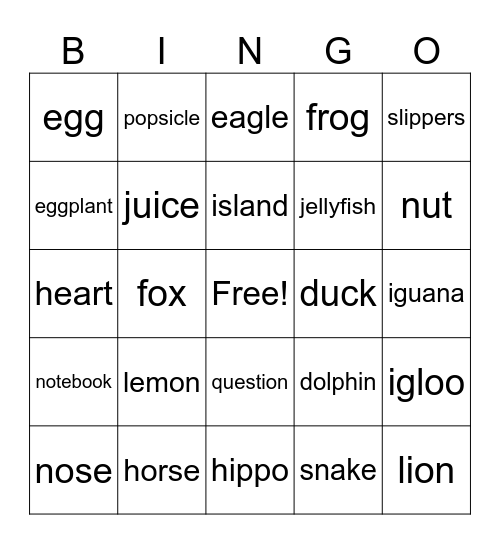 Letters A-T Bingo! Bingo Card