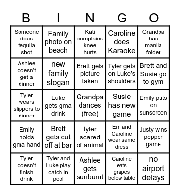 Bernard Beach Bingo Card