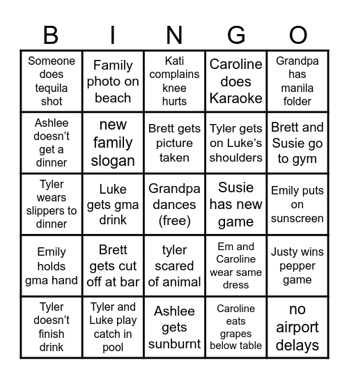 Bernard Beach Bingo Card