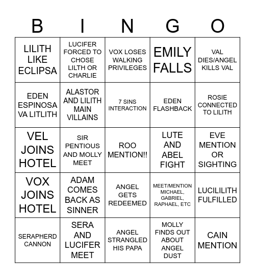 HAZBIN SSN 3 Bingo Card