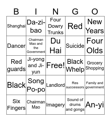 Red Scarf Girl Review Bingo Card