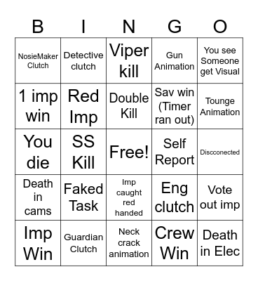 Among Us Bingo Card