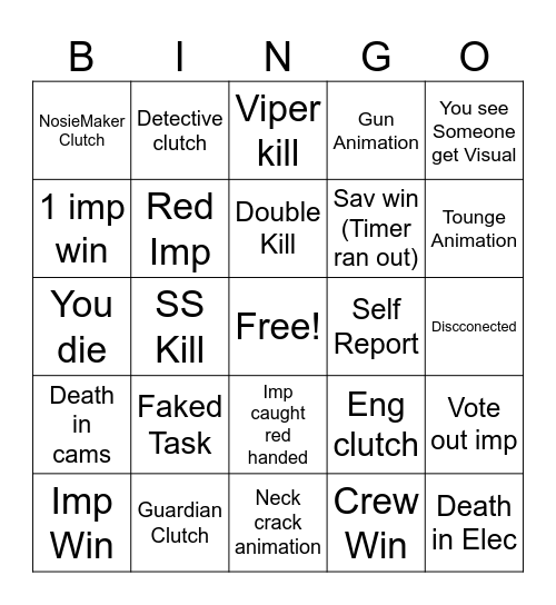 Among Us Bingo Card