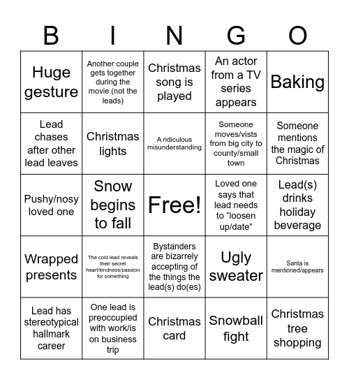Hallmark Christmas Bingo Card