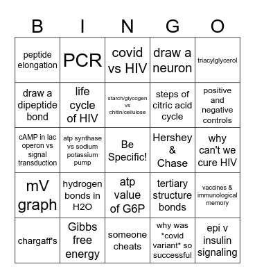 bio final bingo Card