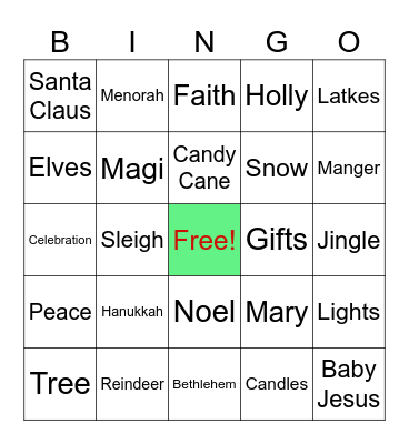 Christmas and Hanukkah Bingo Card