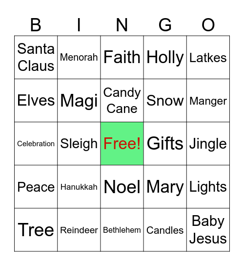 Christmas and Hanukkah Bingo Card