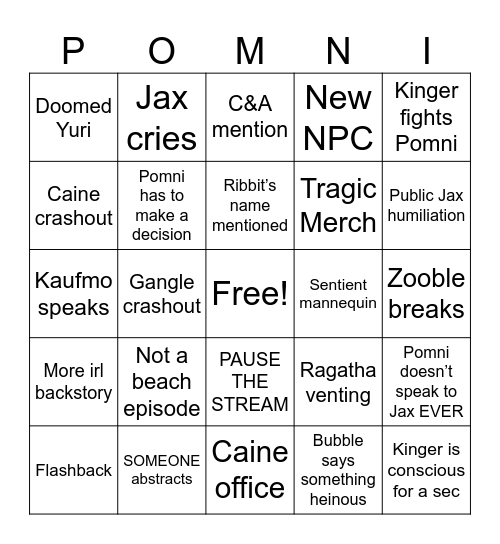 TADC Episode 7 Predictions Bingo Card