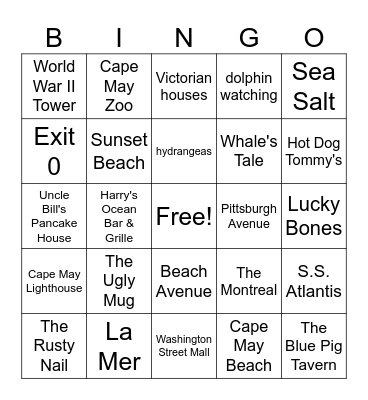 Beach Bingo Card