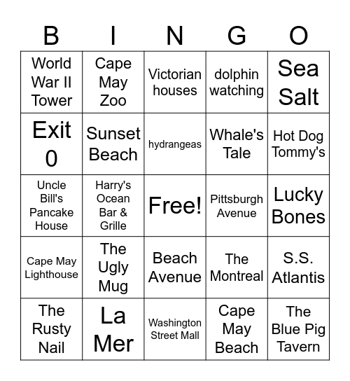 Beach Bingo Card