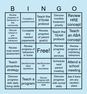 Parent Collaboration Bingo Card