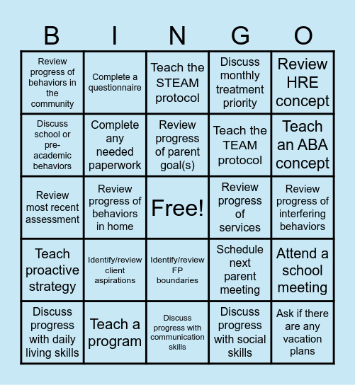 Parent Collaboration Bingo Card