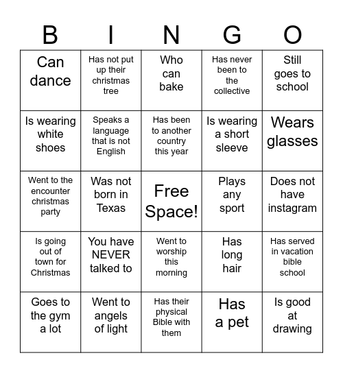 Find a person who Bingo Card