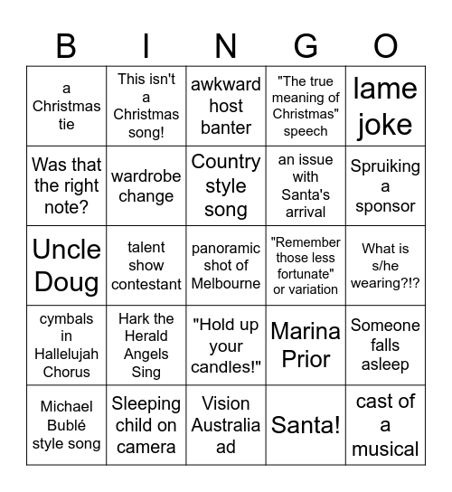 Carols by Candlelight 2025 Bingo Card