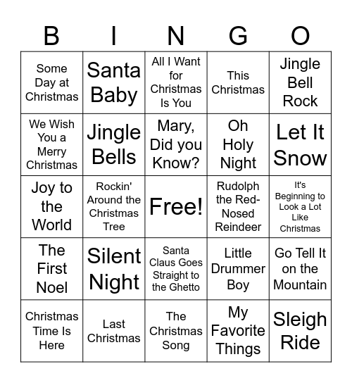 Christmas Songs Bingo Card
