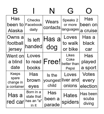 GETTING TO KNOW YOU Bingo Card