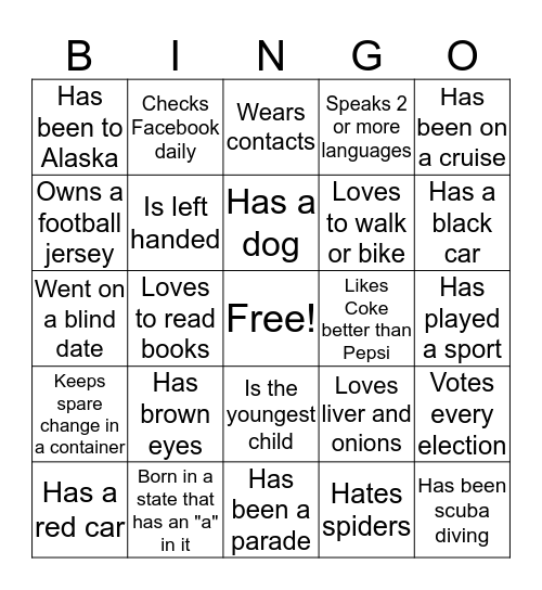 GETTING TO KNOW YOU Bingo Card