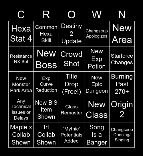 2025 Winter KMS Crown Showcase Bingo Card