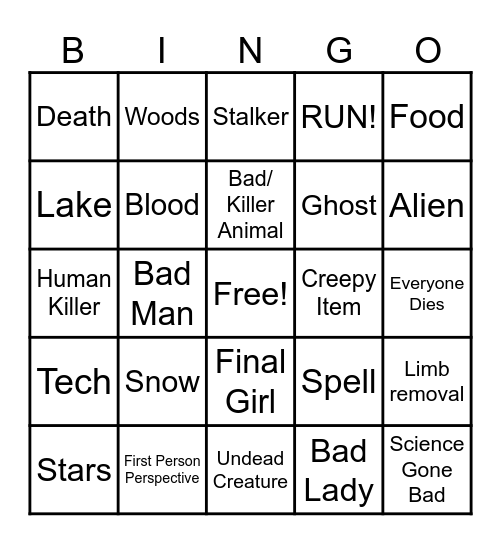 Horror Writer Bingo Card
