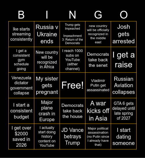 2026 Bingo Card Bingo Card