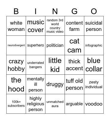 YT bingo card #2 Bingo Card