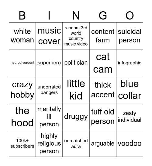 YT bingo card #2 Bingo Card
