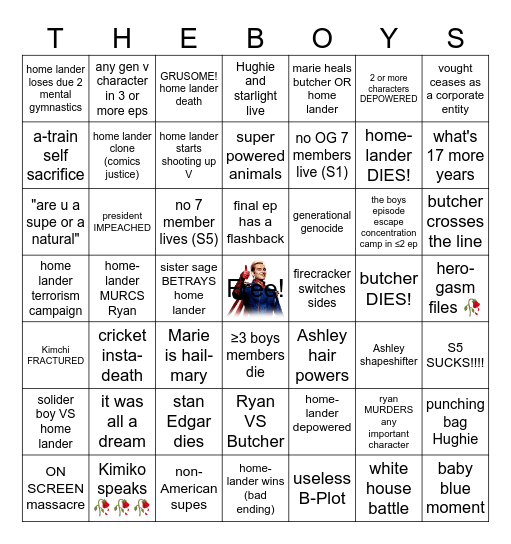 THE BOYS (GENEREAL) Bingo Card