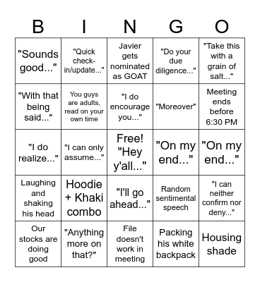 Common Javier Emotes Bingo Card