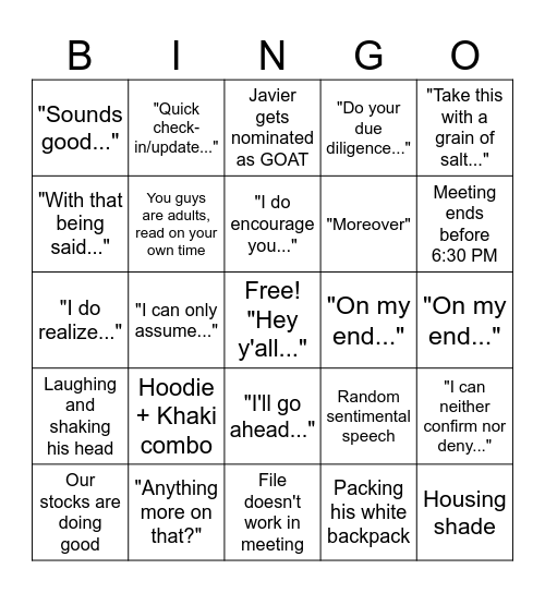 Common Javier Emotes Bingo Card