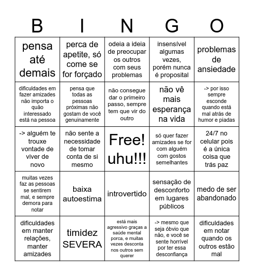 bingo sobre problemas que enfrento Bingo Card