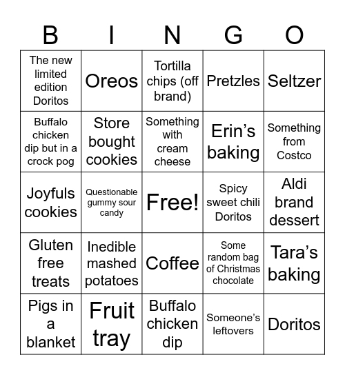 20’s potluck Bingo Card