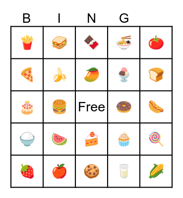 Foods Bingo Card