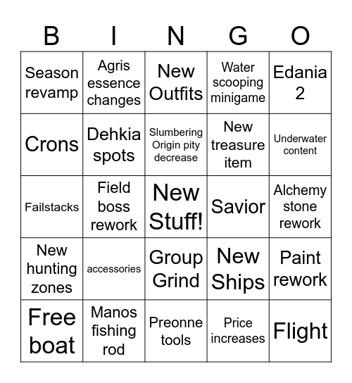 Calpheon Ball Bingo Card