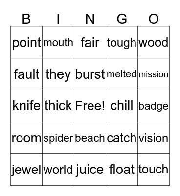 Phonograms Bingo Card