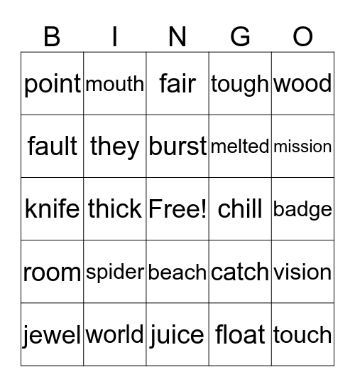 Phonograms Bingo Card