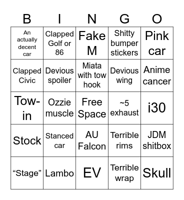 unmarked brisbane Bingo Card